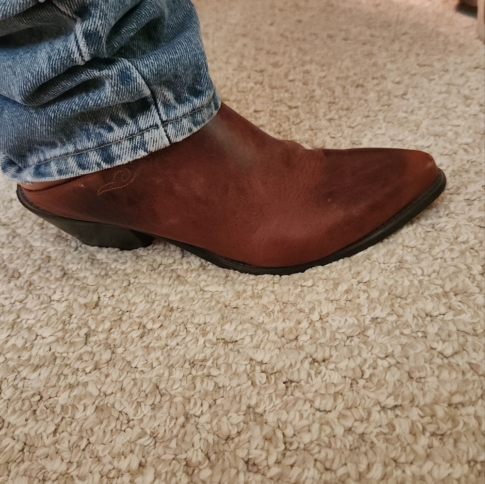 Code West Brown Leather Western Heeled Mules Size… - image 4